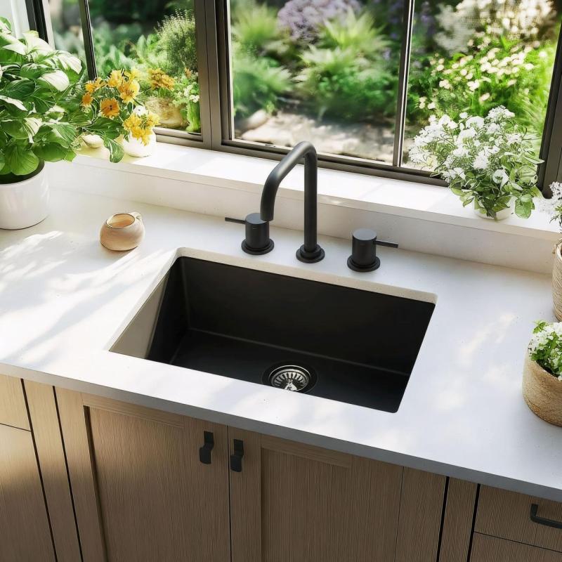 Waterevolution Flow 3-lyukú sarok konyhai csaptelep forgatható kifolyóval és szűrt víz csatlakozással, fekete T152HPR