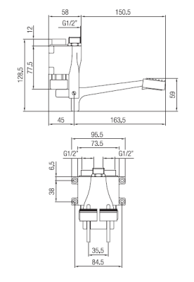 PB Pedal Line Dubbele Voetpedaal Mengkraan Chroom voor Wandmontage 1208969759