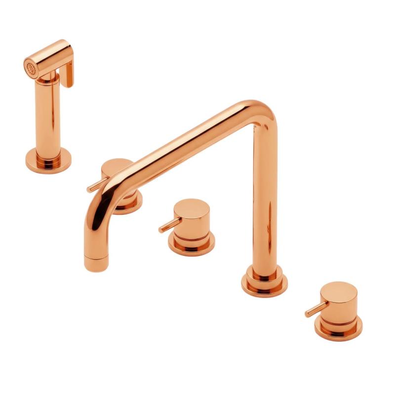 WaterEvolution Flow 5-hole angular kitchen mixer tap with pull-out sprayer and filtered water connection copper T154HCPE