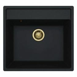 GraniteMy Bremen Granit Mosogató 53x50 cm Fekete - Felületre szerelhető, Alulról szerelhető és Síkba építhető csaplyukkal és Arany Dugóval 1208969969