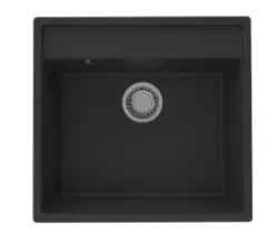 GraniteMy Bremen Gránit Mosogató 53x50 cm Fekete – Felépítés, Alépítés és Lapostető beépítés csaplyukkal és Réz Dugóval 1208969970