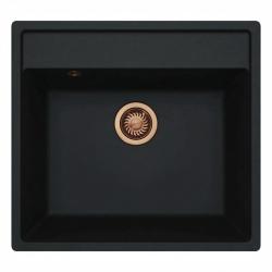 GraniteMy Bremen Gránit Mosogató 53x50 cm Fekete – Felépítés, Alépítés és Lapostető beépítés csaplyukkal és Réz Dugóval 1208969970