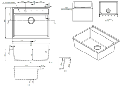 GraniteMy Bremen Gránit Mosogató 64x52 cm Fekete – Felületi, Alsó és Süllyesztett Beépítés Rozsdamentes Acél Dugóval és Csaptelephellyel 1208969992