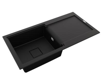 GraniteMy Zafiri Fekete Gránit Mosogatótálca 97x50 cm Csepegtetővel, Megfordítható, Fekete Négyzet Alakú Lefolyófedéllel 1208969997