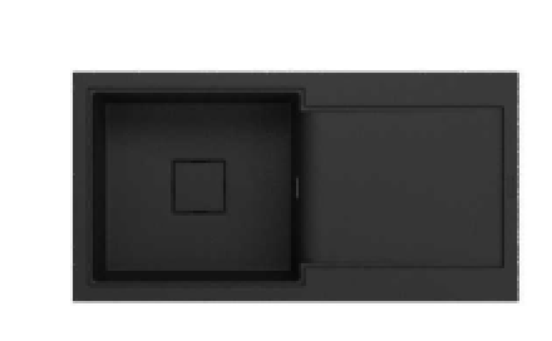 GraniteMy Zafiri Fekete Gránit Mosogatótálca 97x50 cm Csepegtetővel, Megfordítható, Fekete Négyzet Alakú Lefolyófedéllel 1208969997