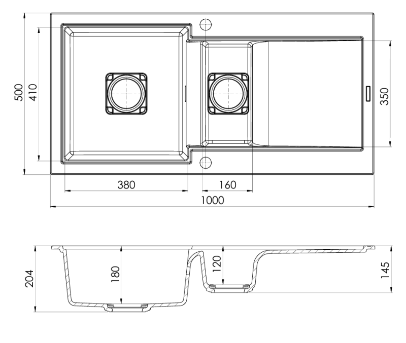 GránitMy Zafiri Fekete Gránit Mosogatótálca 1,5 Medencével 100x50 cm Csepegtetővel, Megfordítható, Fekete Négyzet Alakú Lefolyófedéllel 1208969998