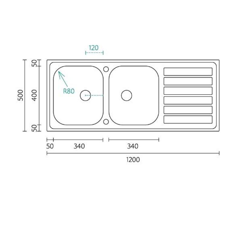 Centurio 120 RVS dupla mosogató felszerelés 120x50cm csepegtetővel 1208970029