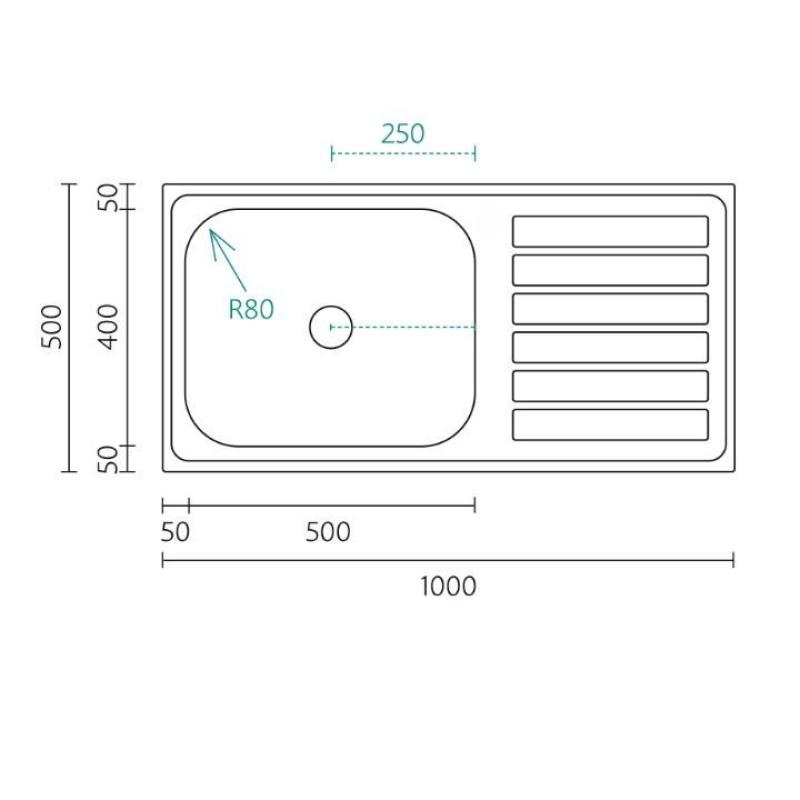 Banka Centurio 100-50 rozsdamentes acél mosogató, felszerelhető, 100x50 cm, csöpögőrésszel 1208970030
