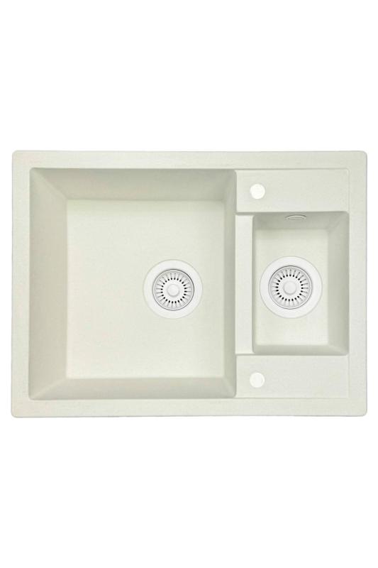 GránitMy Smart extra sekély 1,5 gránit fehér mosogatótálca 58x44 cm fehér dugóval és fedéllel 1208970052