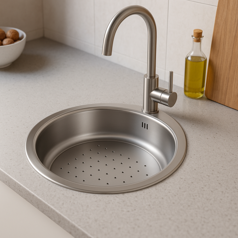 Banka P18380 rozsdamentes acél kerek sekély mosogató lecsepegtető tálca 45 cm felépítés és alépítés 1208970057