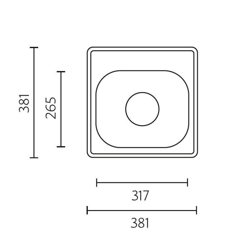 Banka Detroit Rozsdamentes Acél Mosogató 381 x 381 mm Beépített csaptelepnyílással 1208970074