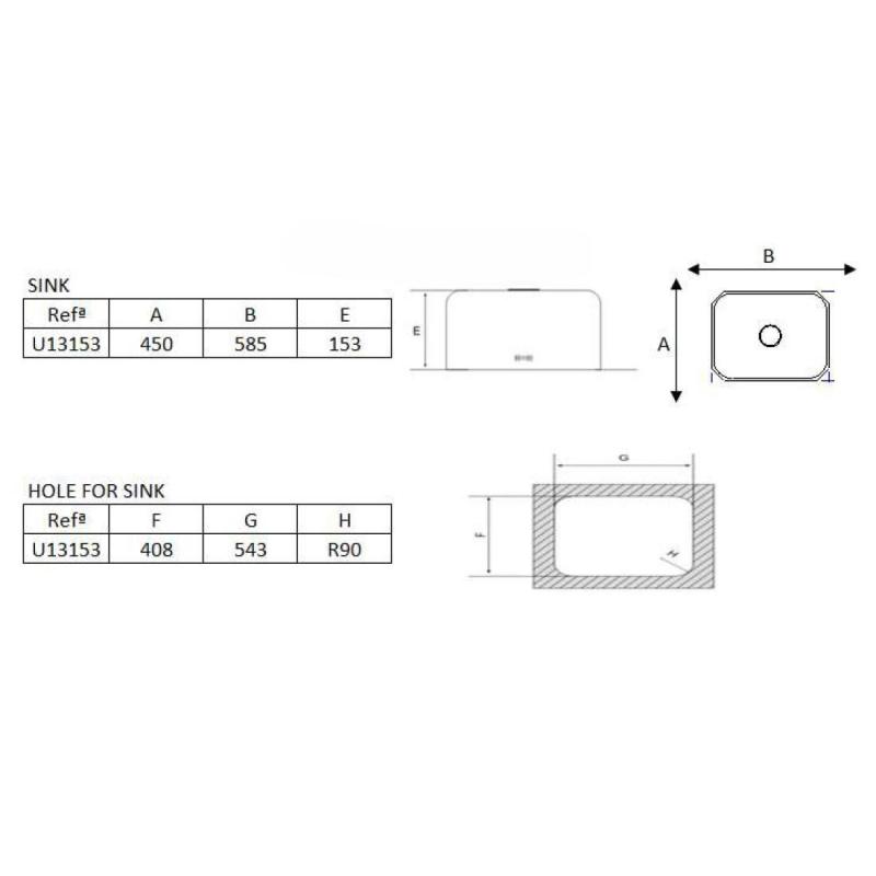 Banka Detroit rozsdamentes acél mosogató 543 x 408 mm, alátét 1208970078