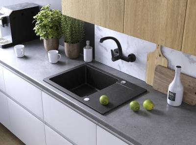 Aquadesign Kensley Set - Gránit beépíthető mosogató szürke, kis csepegtető résszel és konyhai csapteleppel, 65 x 44 cm 1208970086