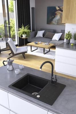Aquadesign Kensley Set - Gránit beépíthető mosogató szürke, kis csepegtető résszel és konyhai csapteleppel, 65 x 44 cm 1208970086