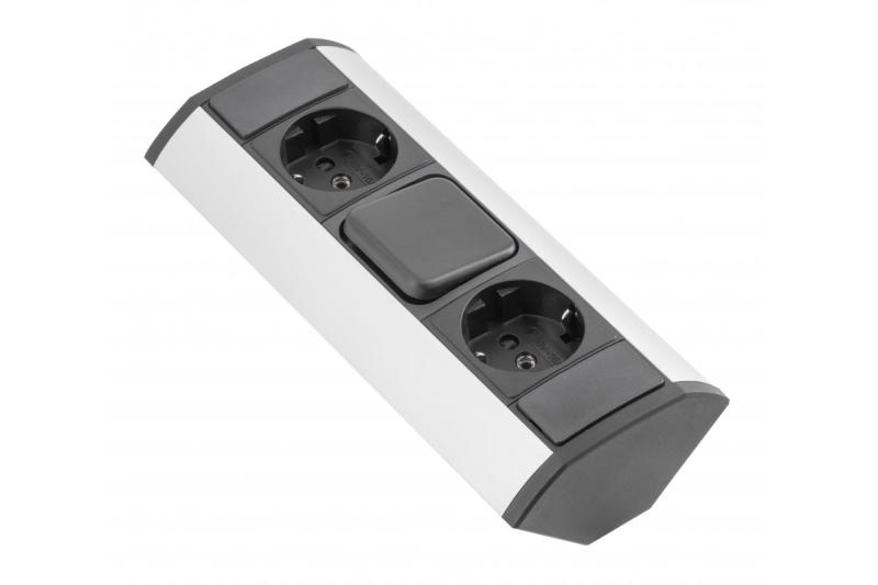 MINI sarokhosszabbító kapcsolóval és 2 schuko-aljzattal 230V 16A