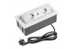 Bútor aljzat SOFT 2x Schuko aljzat, USB A+C, tápkábel csatlakozóval, fehér.