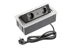 Bútor aljzat SOFT 2x Schuko-aljzat, USB A+C, hálózati kábel dugóval, alumínium