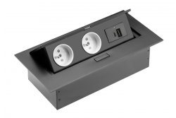 Bútoralap 2x földelt dugalj, USB A+C, hálózati kábel dugóval, fekete.