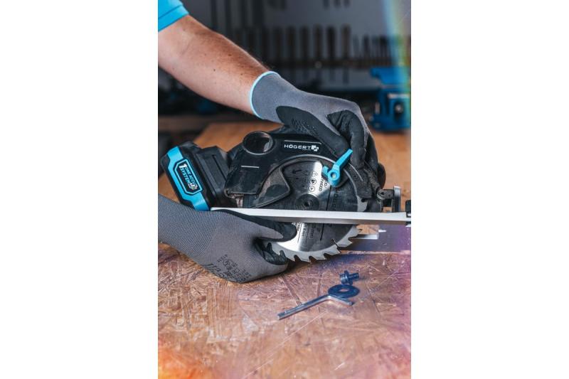 HÖGERT akkumulátoros körfűrész, 18V, akkumulátor nélkül, porszívó csatlakozóval.