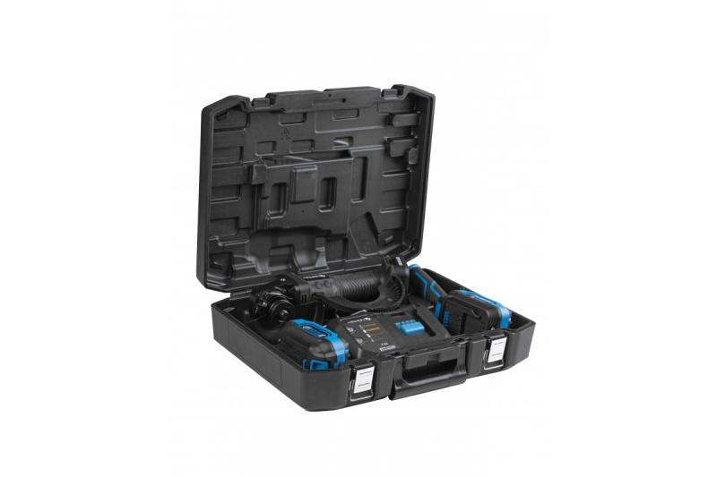 HÖGERT Vezeték nélküli sarokcsiszoló pedálkapcsolóval, 125MM, 18V, készlet akkumulátorral, töltővel, tartozékokkal