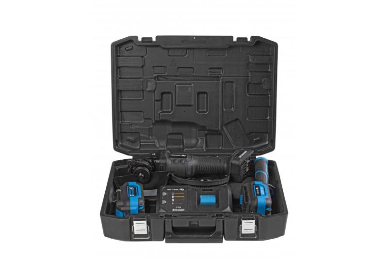 HÖGERT Vezeték nélküli sarokcsiszoló pedálkapcsolóval, 125MM, 18V, készlet akkumulátorral, töltővel, tartozékokkal