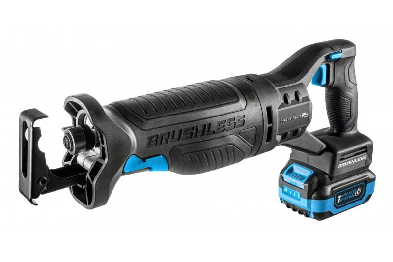 HÖGERT akkumulátoros szablyafűrész készlet, 18V, kefementes, akkumulátor, töltő, tartozékok