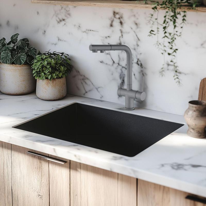 Ausmann Ellington 3-utas konyhai csaptelep kihúzható kifolyóval és szűrt vízzel – Szürke – 1208970494