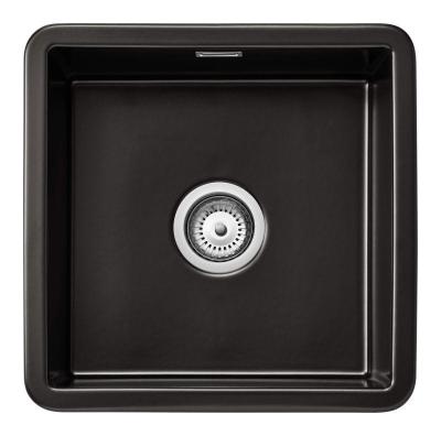 Ausmann Ceramic Ember kerámia szőnyeg Fekete négyzet alakú mosogató Felépítmény és alépítmény 40 x 40 cm rozsdamentes acél dugóval 1208970507
