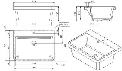 Ausmann Ceramic Frost Kerámia Fehér Mosogató - Felépítmény 660 x 506 mm csaptelephellyel 1208970517