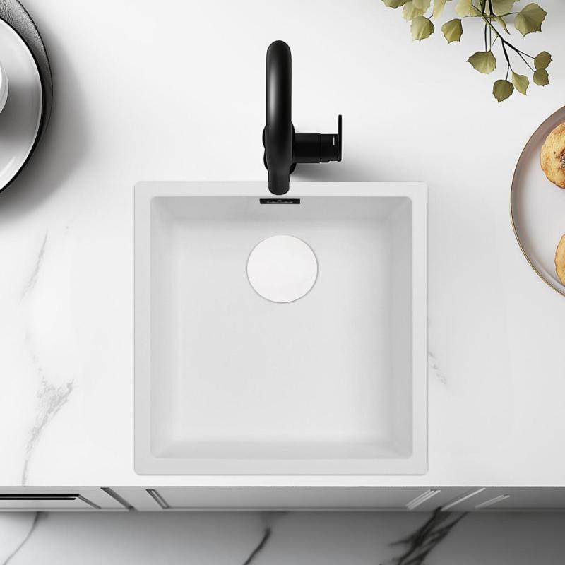 Fehér mosdó 40x40 cm alsó, felső és süllyesztett beépítéshez fehér dugóval 1208970536