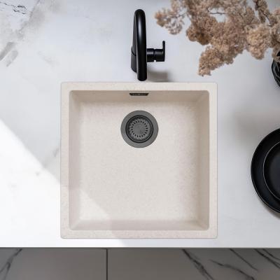 Zand Wit Crème Wasbak 40x40 cm Onderbouw, Opbouw en Vlakinbouw met Gun Metal Stop 1208970539