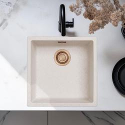 Zand Wit Crème Wasbak 40x40 cm Onderbouw, Opbouw en Inbouw met Koperen Stop 1208970543