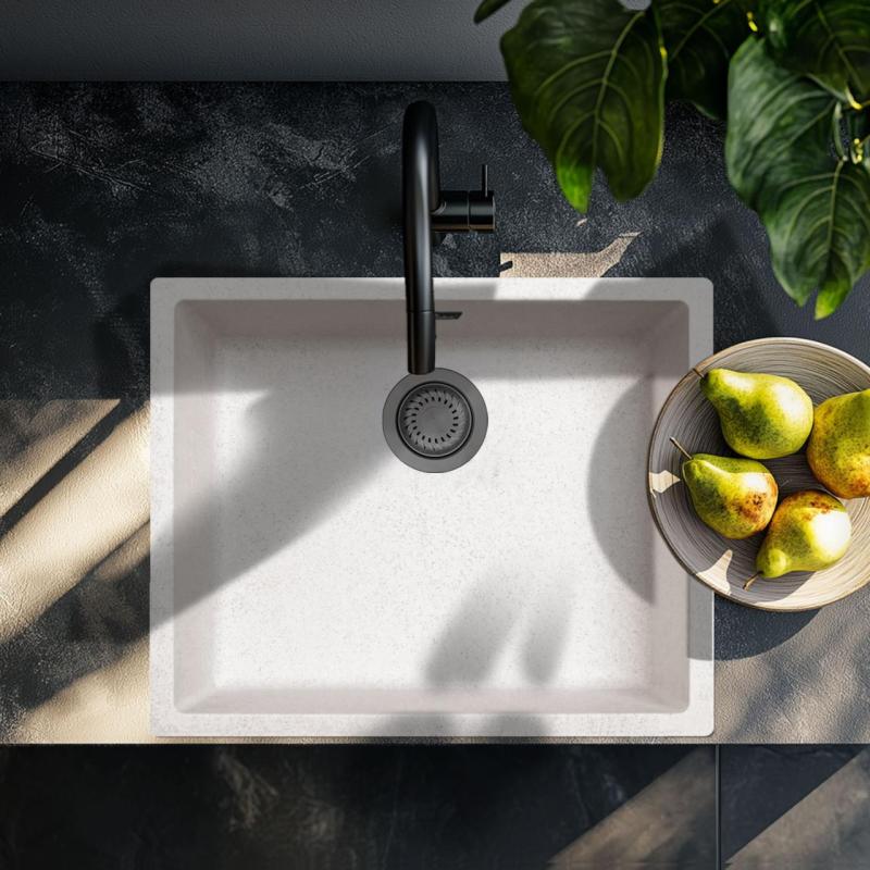 Zand Wit Creme Wastafel 50x40 cm voor Onderbouw, Opbouw en Vlakinbouw met Gun Metal Stop 1208970544