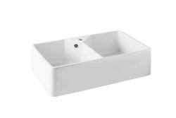 Ausmann Ceramic Mira Kerámiai Fehér Dupla Mosogató - Alul és középen szerelhető 793 x 450 mm csaplyukkal és rozsdamentes acél dugóval 1208970550
