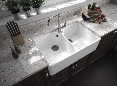 Ausmann Ceramic Mira Kerámiai Fehér Dupla Mosogató - Alul és középen szerelhető 793 x 450 mm csaplyukkal és rozsdamentes acél dugóval 1208970550