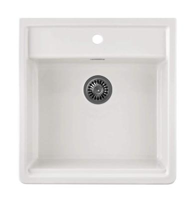 Ausmann Ceramic Panor Shade kerámia fehér Butler mosogató - alulról és középről szerelhető 630 x 597 mm, csaplyukkal és Gun metal dugóval 1208970551
