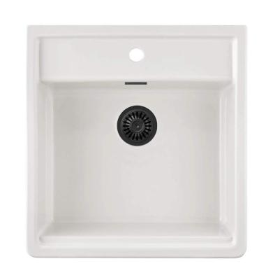 Ausmann Ceramic Panor Shade kerámia fehér Butler mosogató - alulról és középről szerelhető 630 x 597 mm, csaplyukkal és matt fekete dugóval 1208970554