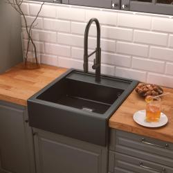 Graniteland Arno Gránit Fekete Mosogató Beépíthető 582x620mm Rozsdamentes Acél Négyszögletű Dugóval 1208970602