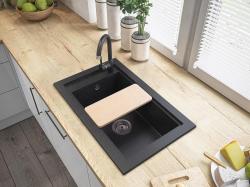 Graniteland Magra Granit fekete márvány keménykő Felületre szerelhető mosogató 686x427 mm csaplyukkal és rozsdamentes acél dugóval 1208970615