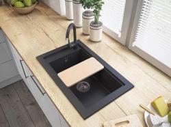 Graniteland Magra Gránit Fekete Felépítményes Mosogató 686 x 427 mm csaplyukkal és Rozsdamentes Acél Dugóval 1208970616