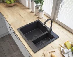 Graniteland Adda Gránit fekete Arduin keménykő megjelenés 1,5 mosogatótálca felépítés 600x495mm rozsdamentes acél dugóval 1208970619.
