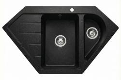 Graniteland Amiata Gránit fekete Arduin kőzet megjelenésű sarokmosdó, felépítésű, 955x489 mm, rozsdamentes acél dugóval 1208970620