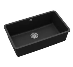 AquaGranite Modulo R19 nagy gránit fekete mosogató 76x43 cm beépíthető és felépíthető rozsdamentes acél lefolyóval 1208970688