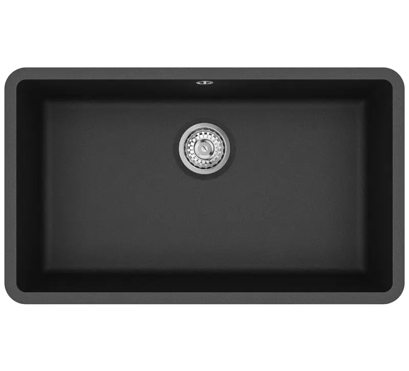 AquaGranite Modulo R19 nagy gránit fekete mosogató 76x43 cm beépíthető és felépíthető rozsdamentes acél lefolyóval 1208970688