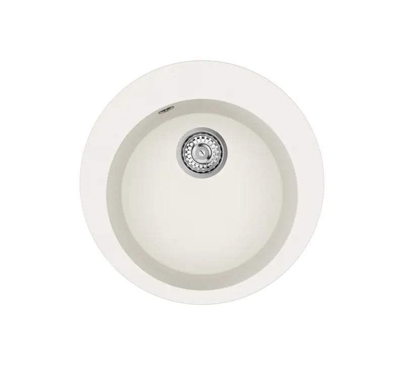 AquaGranite Lago Fehér gránit kerek mosdó 505 mm rozsdamentes acél dugóval és 1 csaplyukkal 1208970689