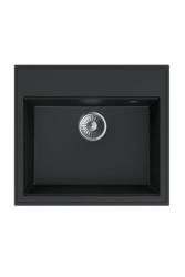 Dura Stretto Fekete Kvarc Mosogató Felületre Szerelhető 56x51 cm Rozsdamentes Acél Dugóval és Csaphely Bankkal 1208970690