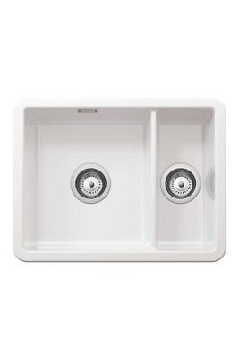 Ausmann Ceramic Ember kerámia fehér másfél mosogató felépítmény és alépítmény 495 x 370 mm rozsdamentes acél dugókkal 1208970736