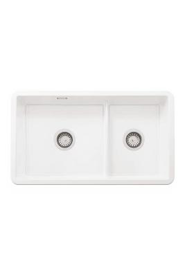 Ausmann Ceramic Ember Kerámia Fehér Másfél Mosogató Beépítve és Alulról Szerelve 733 x 401 mm Rozsdamentes Acél dugókkal 1208970737