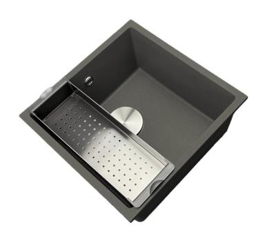 GraniteMy Universal Granit Szürke, sötét Mosogató 40x40 cm Felépítés, Alépítés és Lapbaépítés Rozsdamentes Acél Dugóval 1208970742