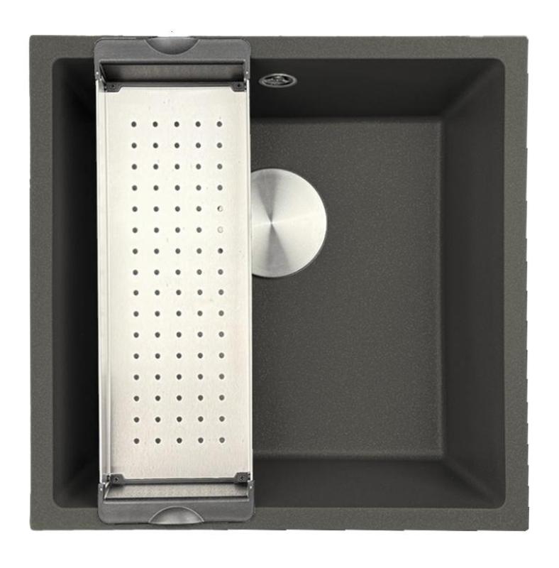 GraniteMy Universal Granit Szürke, sötét Mosogató 40x40 cm Felépítés, Alépítés és Lapbaépítés Rozsdamentes Acél Dugóval 1208970742